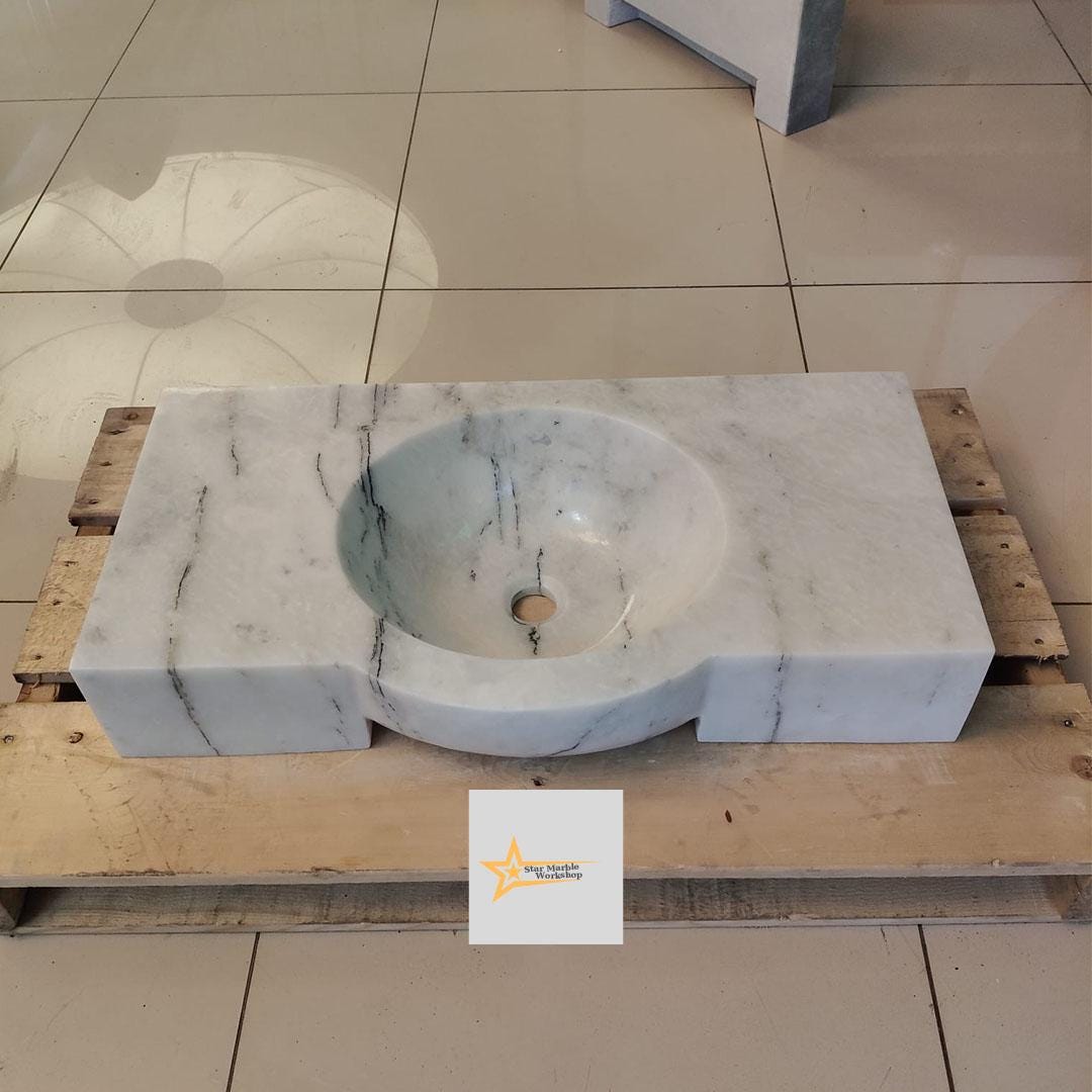 Ready to Ship Carrera White Marble Sink Wall Mounted Sink Farmhouse Sink Powder Room Sink Hand Carved Marble Sink