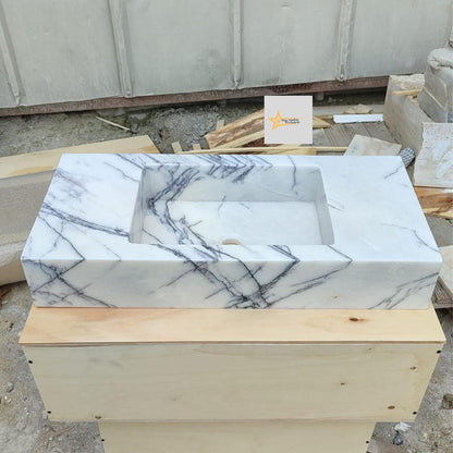 Calacatta Lilac Rectangular Sink, Wall Mounted Sink, Farmhouse Sink, Powder Room Sink, Calacatta Sink, Hand Carved Marble Sink, Sink