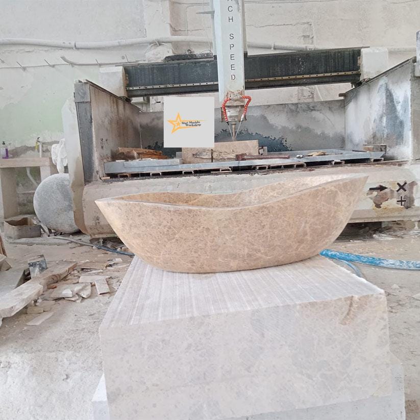 Ready to Ship Emperador Marble Sink Farmhouse Sink Powder Room Sink Calacatta Sink Hand Carved Marble Sink