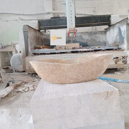 Ready to Ship Emperador Marble Sink Farmhouse Sink Powder Room Sink Calacatta Sink Hand Carved Marble Sink