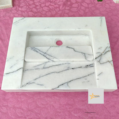 Ready To Ship Calacatta Viola Marble Sink Wall Mounted Sink Farmhouse Sink Calacatta Sink Hand Carved Marble Sink Hidden Drain Wash Basin