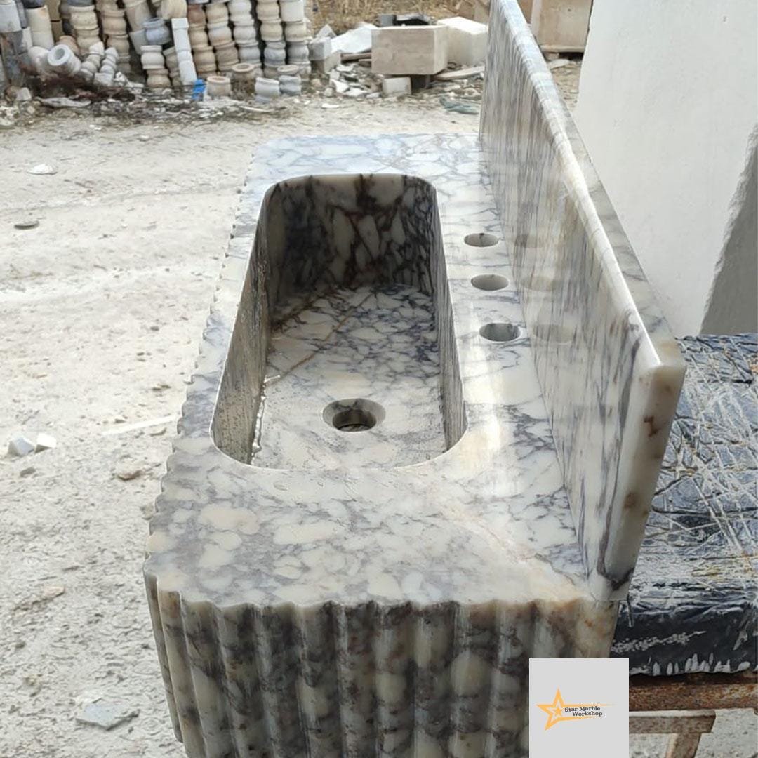 Calacatta Viola Marble Sink Wall Mounted Sink Farmhouse Sink Powder Room Sink Calacatta Sink  Hand Carved Marble Sink