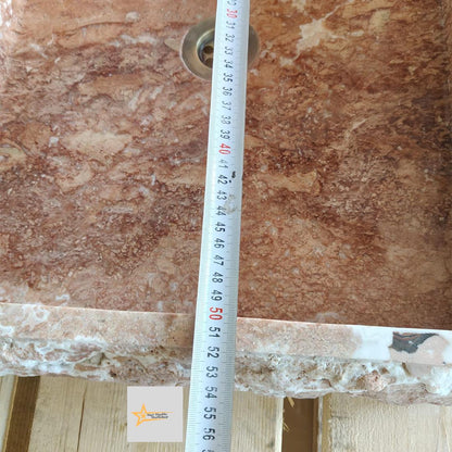 Ready to Ship Red Travertine Sink Farmhouse Sink Powder Room Sink Hand Carved Marble Sink Bathroom Sink Natural Stone With Faucet Hole