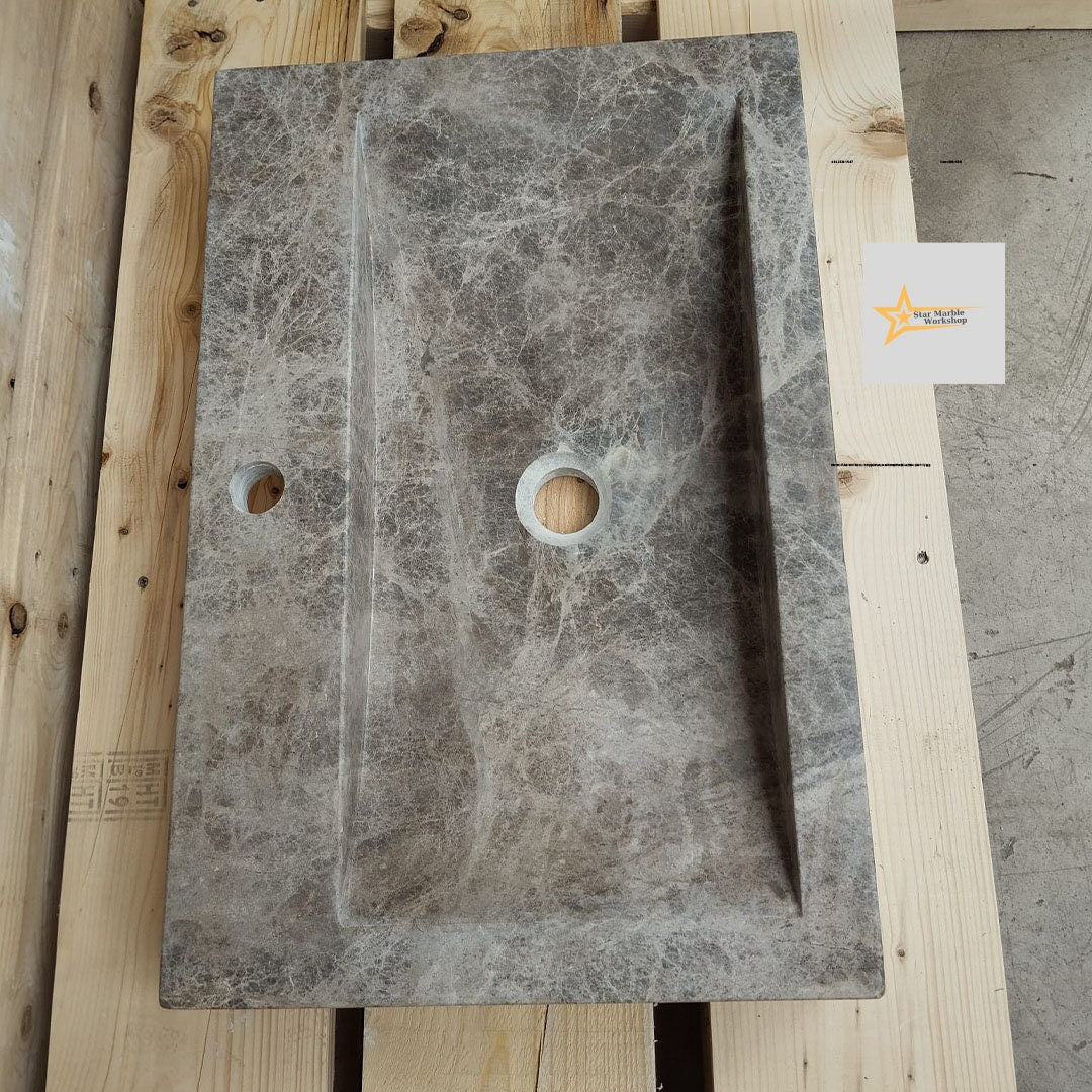 Ready To Ship Dark Emperador Marble Sink With Faucet Hole Farmhouse Sink Powder Room Sink Calacatta Sink  Hand Carved Marble Sink