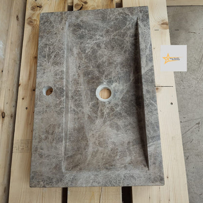 Ready To Ship Dark Emperador Marble Sink With Faucet Hole Farmhouse Sink Powder Room Sink Calacatta Sink  Hand Carved Marble Sink