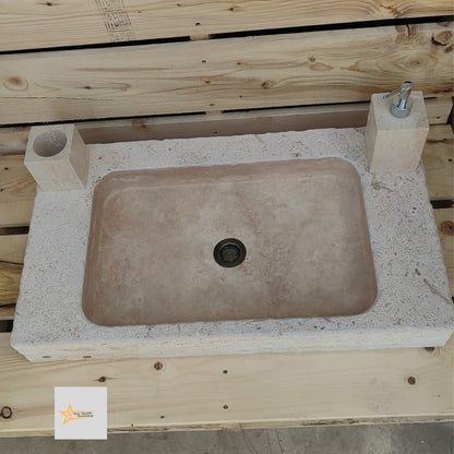 Ready to Ship Travertine Sink Wall Mounted Sink Farmhouse Sink Powder Room Sink Calacatta Sink Hand Carved Marble Sink Bathroom Sink