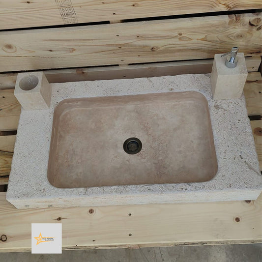 Ready to Ship Travertine Sink Wall Mounted Sink Farmhouse Sink Powder Room Sink Calacatta Sink Hand Carved Marble Sink Bathroom Sink