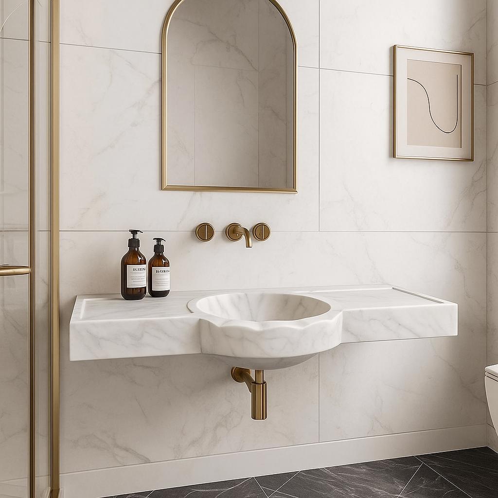 White Marble Sink Wall Mounted Sink Farmhouse Sink Powder Room Sink Hand Carved Marble Sink Sink vanity Sink Vanity