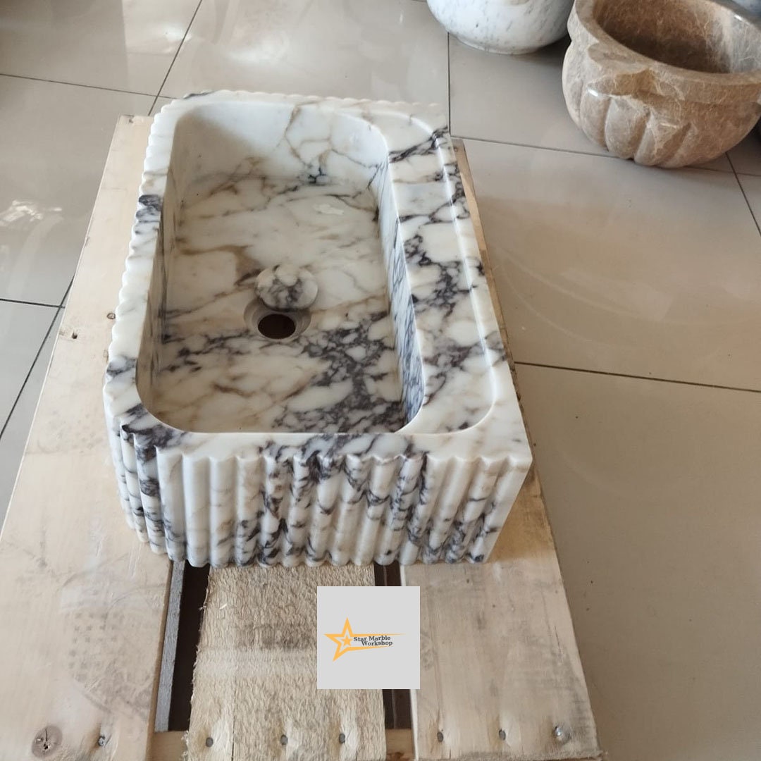 Handmade Calacatta Viola Marble Sink: Luxury Stone Bath Decor