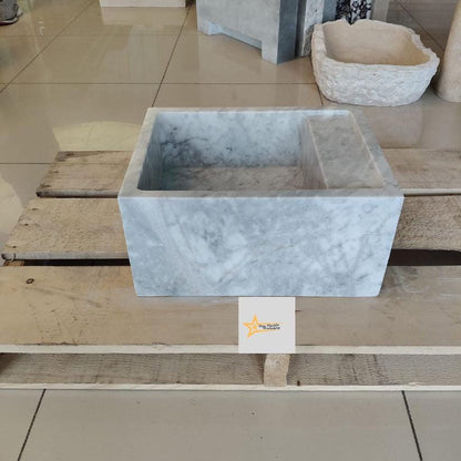 Ready To Ship Grey Marble Sink Wall Mounted Sink Farmhouse Sink Powder Room Sink Calacatta Sink  Hand Carved Marble Sink