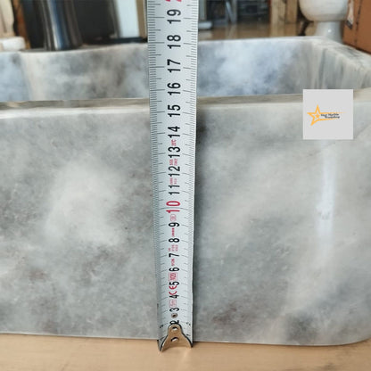 Ready to Ship Gray White Marble Sink Calacatta Viola Marble Sink Farmhouse Sink Powder Room Sink Hand Carved Marble with Faucet Holes