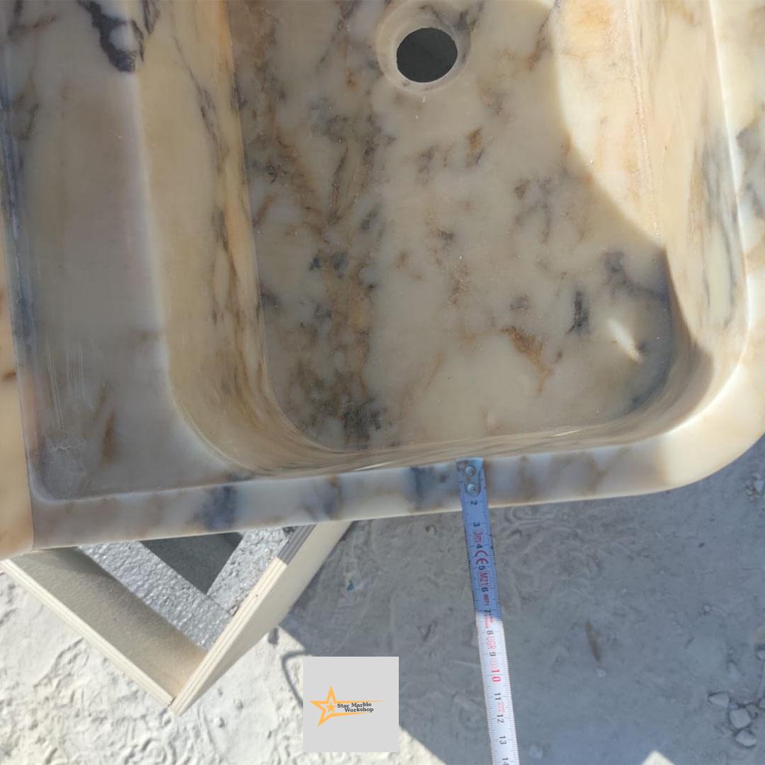 Calacatta Gold Rectangular Sink, Sink With Faucet Hole Farmhouse Sink Powder Room Sink Calacatta Sink  Hand Carved Marble Sink Washbasin