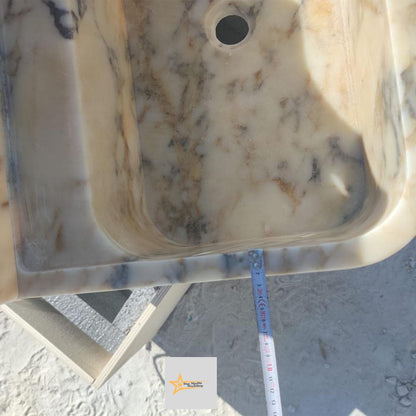 Calacatta Gold Rectangular Sink, Sink With Faucet Hole Farmhouse Sink Powder Room Sink Calacatta Sink  Hand Carved Marble Sink Washbasin