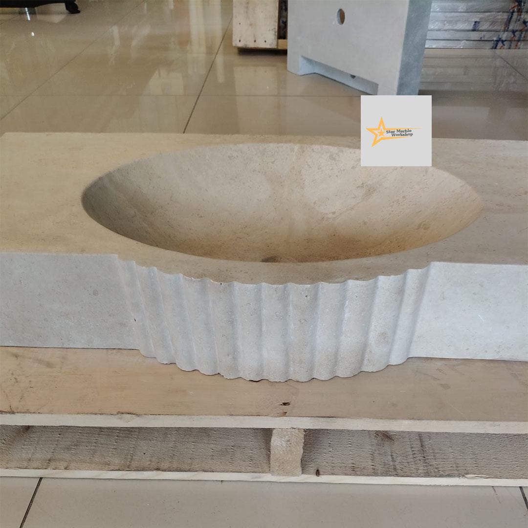 Handmade Travertine Stone Sink – Wall Mounted, Rustic & Modern Bathroom Design
