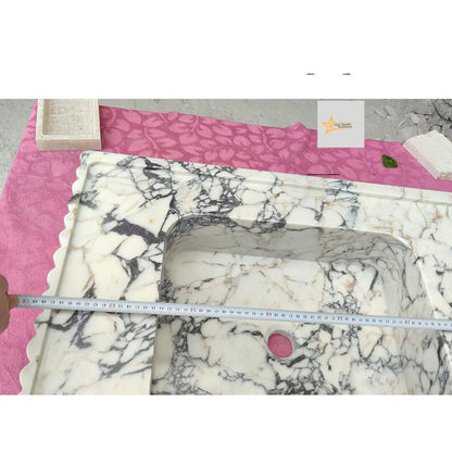 Ready To Ship Calacatta Viola Marble Sink Wall Mounted Sink Farmhouse Sink Powder Room Sink Calacatta Sink  Hand Carved Marble Sink