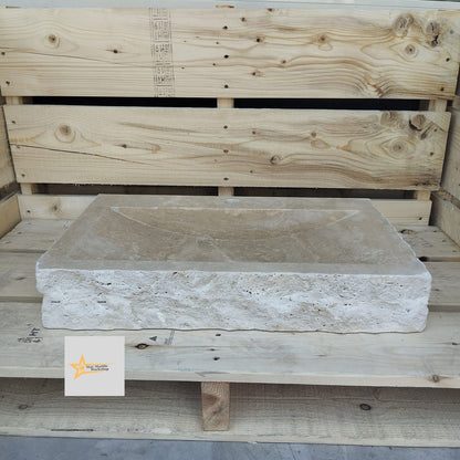 Handmade Travertine Stone Sink – Wall Mounted, Rustic & Modern Bathroom Design
