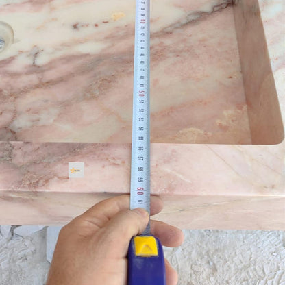 Handmade Pink Marble Sink Vessel Sink Wall-Mounted or Countertop Basin Natural Stone Rectangular Washbasin Marble Sink chiseled sink sink