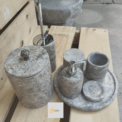 Ready to ship silver travertine bathroom set Luxury bathroom Marble bathroom set 7 piece bathroom design set