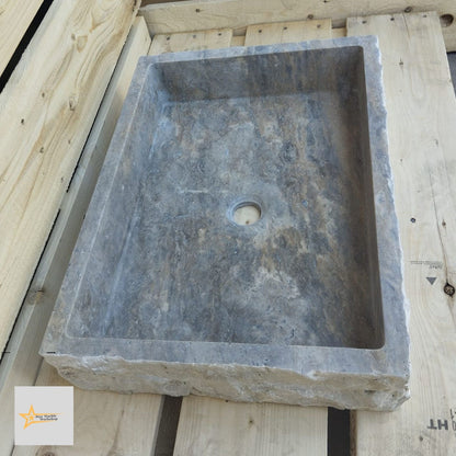Ready to Ship Silver Travertine Sink Farmhouse Sink Powder Room Sink Hand Carved Marble Sink Bathroom Sink Natural Stone
