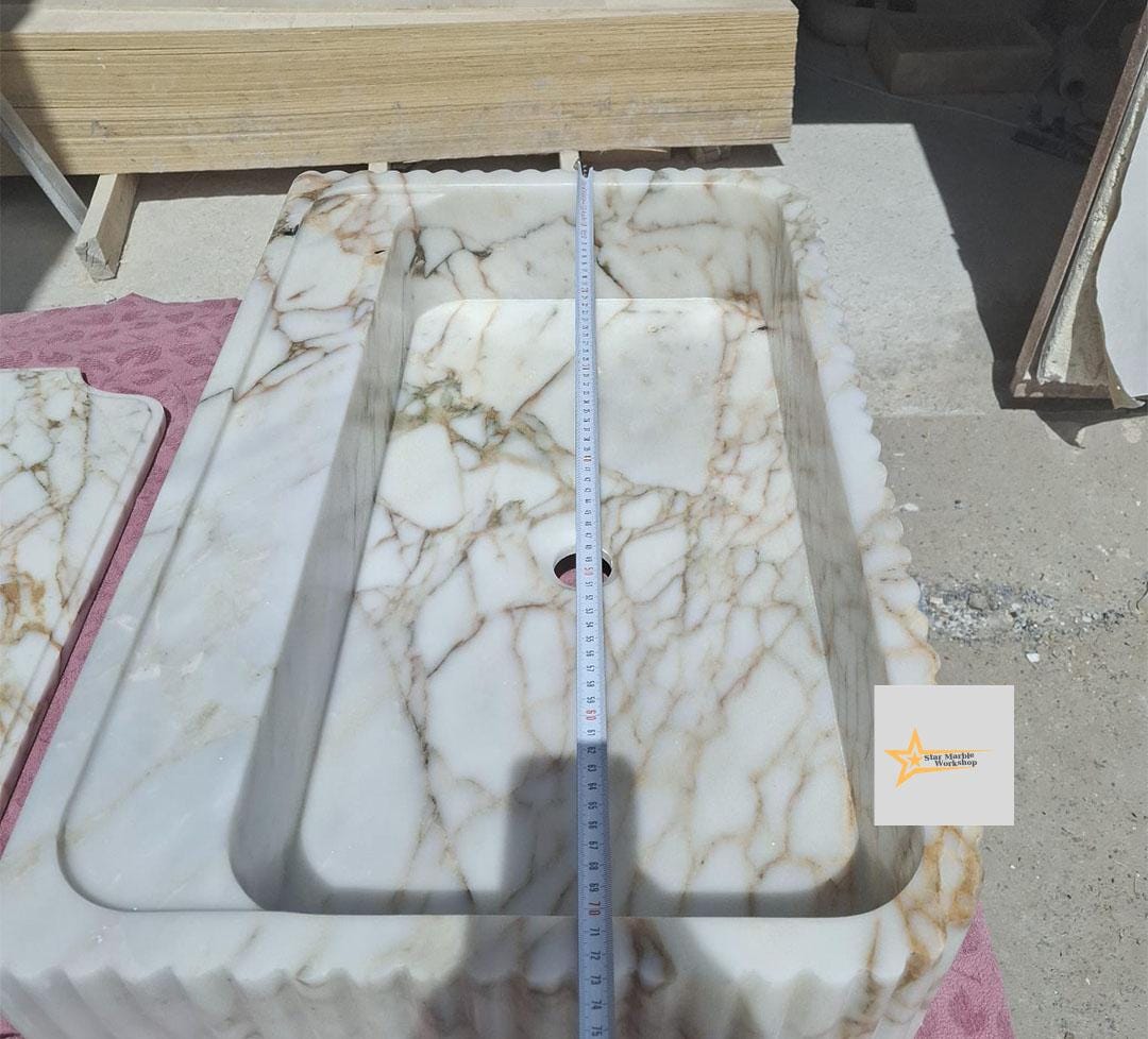 Calacatta Gold Rectangular Sink Wall Mounted Sink Powder Room Sink Calacatta Sink  Hand Carved Marble Sink Marble Washbasin