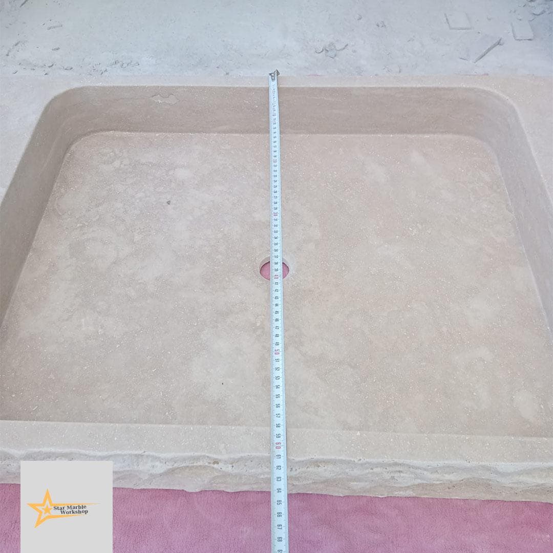Hand Carved Travertine Sink – Natural Stone Wall Mounted or Farmhouse Bathroom & Powder Room Vanity Sink