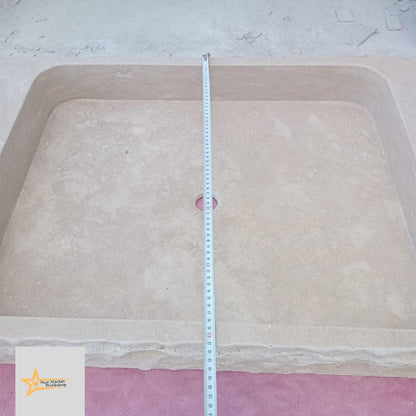 Hand Carved Travertine Sink – Natural Stone Wall Mounted or Farmhouse Bathroom & Powder Room Vanity Sink