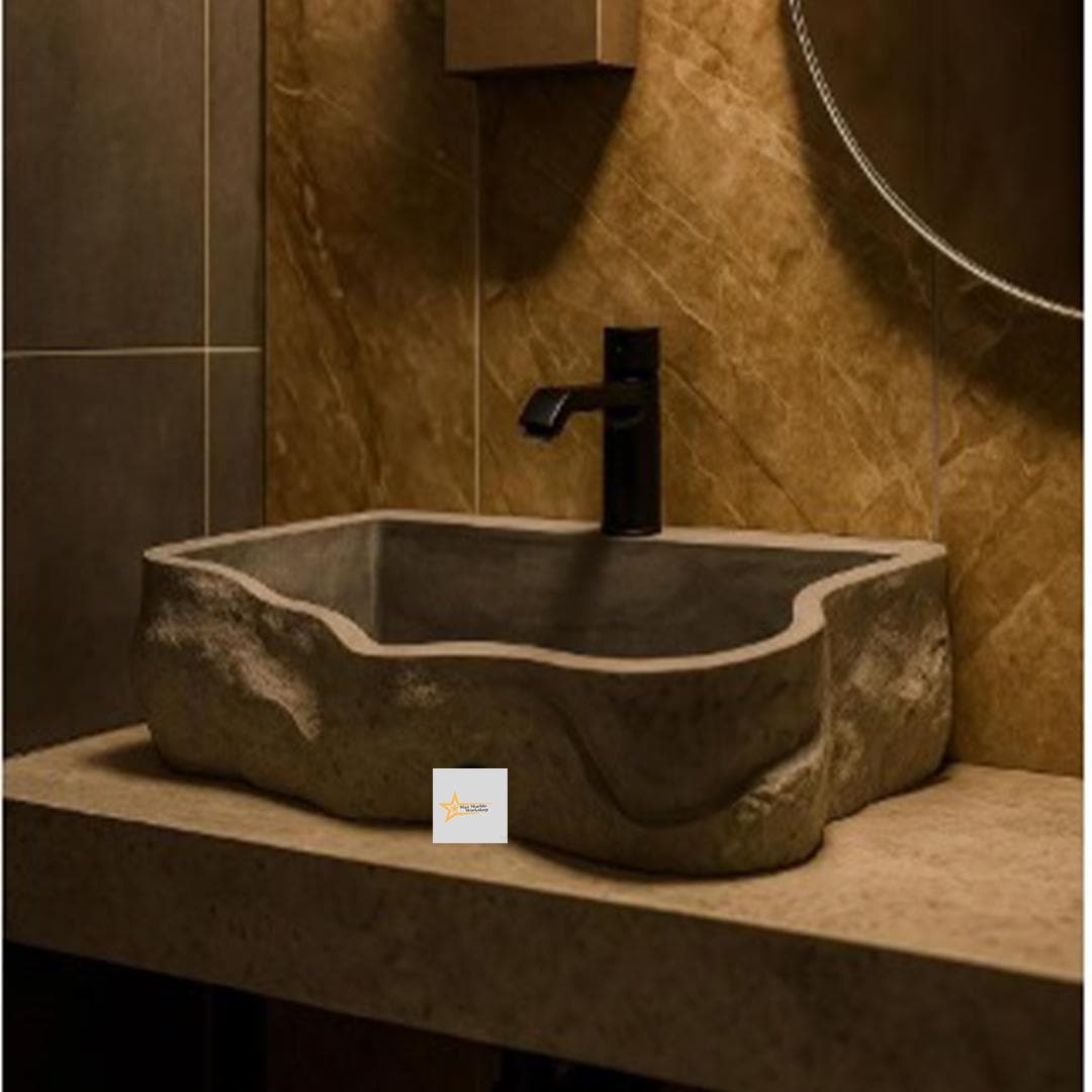 Basalt Black Stone Sink - With Faucet Hole - 100% Natural Stone - Handmade - Stone Sink - Bathroom Design - Wall Mounted Sink