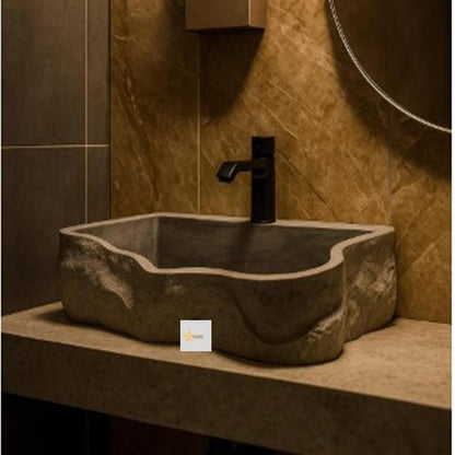 Basalt Black Stone Sink - With Faucet Hole - 100% Natural Stone - Handmade - Stone Sink - Bathroom Design - Wall Mounted Sink