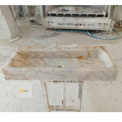 Calacatta Gold Rectangular Sink, Sink With Faucet Hole Farmhouse Sink Powder Room Sink Calacatta Sink  Hand Carved Marble Sink Washbasin