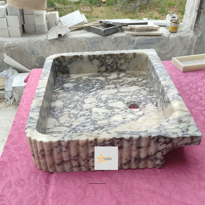 Ready To Ship Calacatta Viola Marble Sink Wall Mounted Sink Farmhouse Sink Powder Room Sink Calacatta Sink  Hand Carved Marble Sink