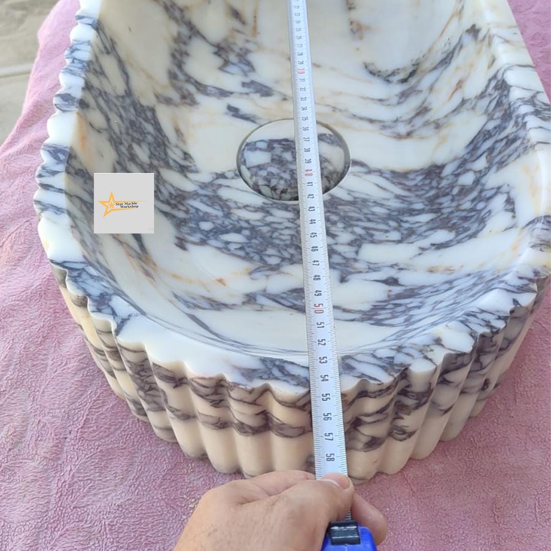 Calacatta Viola Marble Sink Wall Mounted Sink Farmhouse Sink Powder Room Sink  Hand Carved Marble Sink Concealed Drain Sink Sink vanity