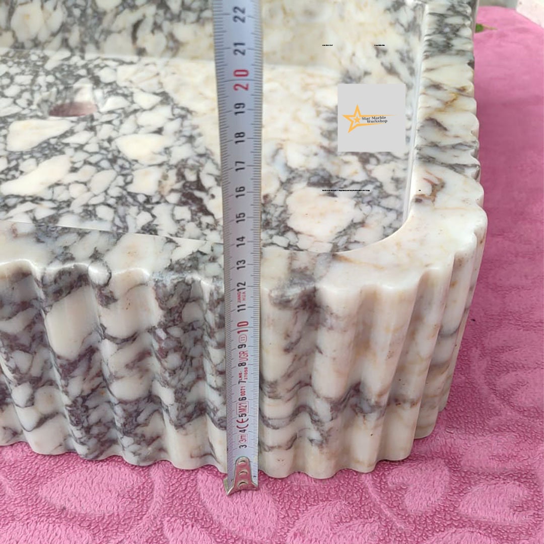 Ready To Ship Calacatta Viola Marble Sink Wall Mounted Sink Farmhouse Sink Powder Room Sink Calacatta Sink  Hand Carved Marble Sink