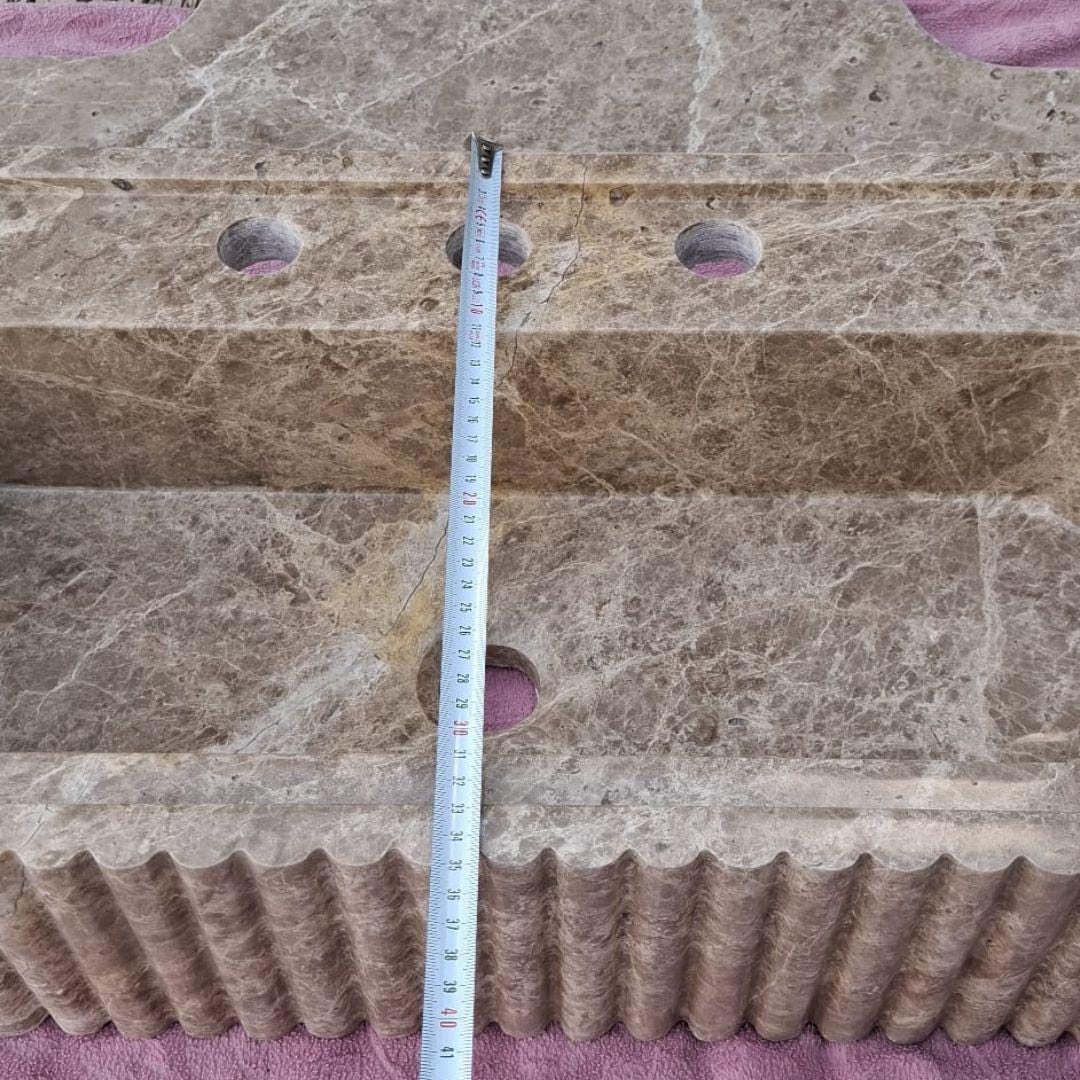 Emperador Marble Sink Wall Mounted Sink Farmhouse Sink Powder Room Sink  Hand Carved Marble Sink Concealed Drain Sink Sink vanity