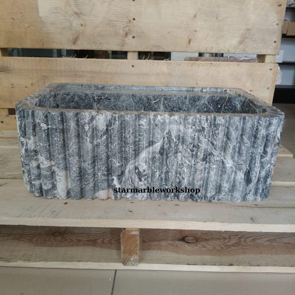 Süpren Salome Marble Sink Wall Mounted Sink Farmhouse Sink Powder Room Sink  Hand Carved Marble Sink Concealed Drain Sink sink for bathroom