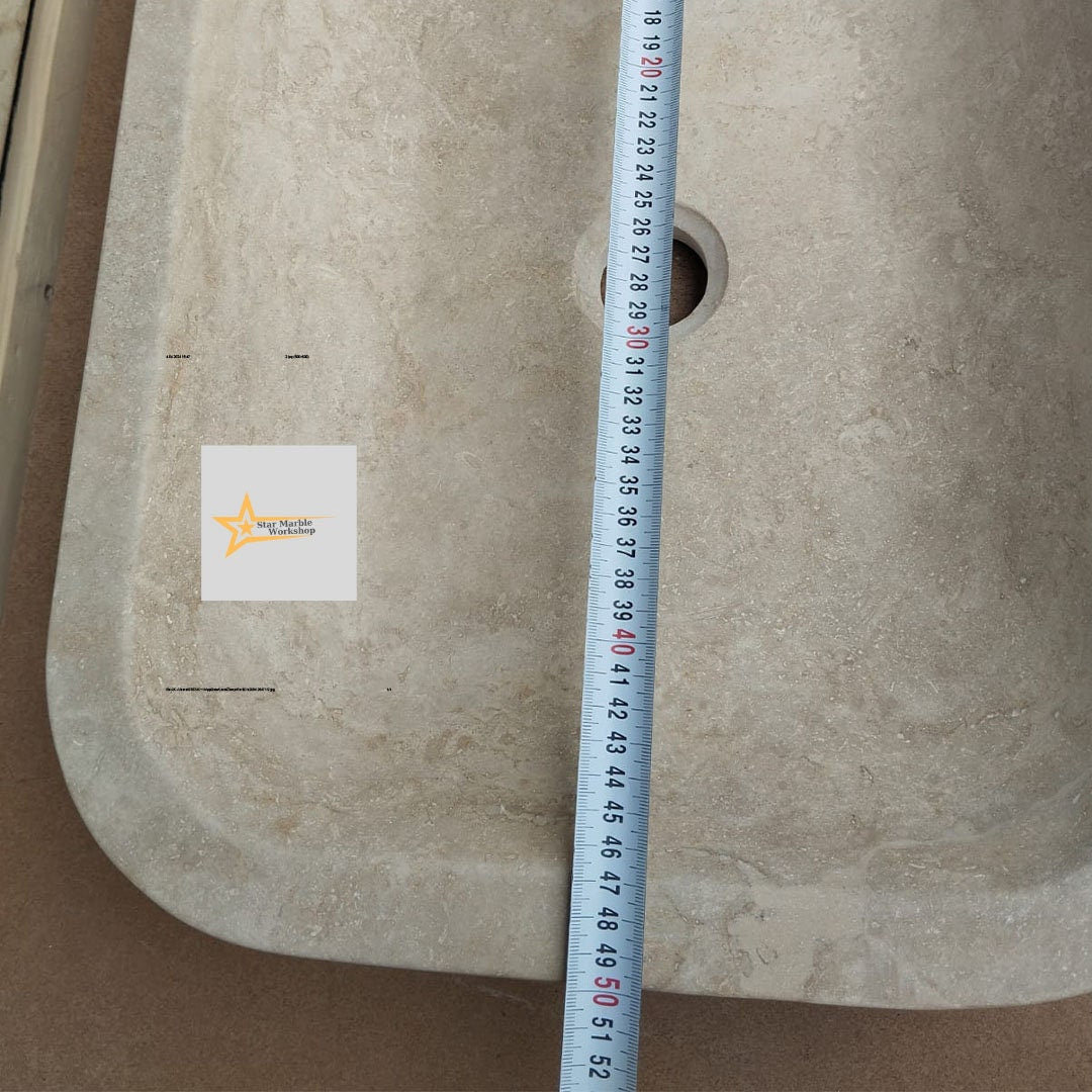 Hand Carved Travertine Marble Sink: Farmhouse Bathroom Vanity (W19.6" x D15.7" x H3.9")