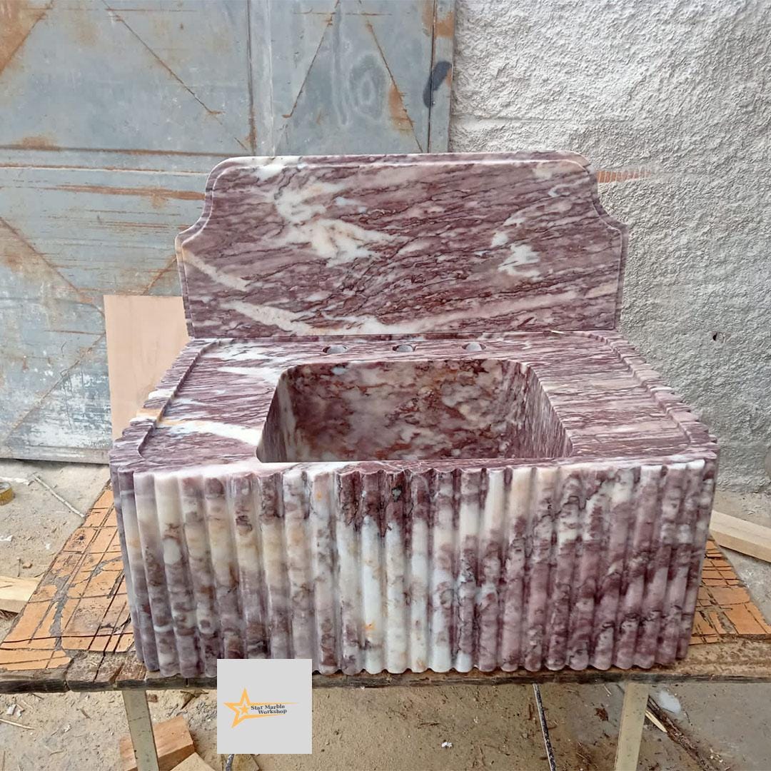 Purple Marble Sink Wall Mounted Sink Farmhouse Sink Toilet Room Sink Hand Carved Marble Sink Counter Top Sink Sink vanity
