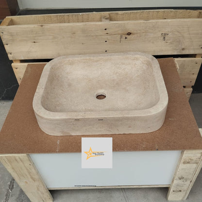 Hand Carved Travertine Marble Sink: Farmhouse Bathroom Vanity (W19.6" x D15.7" x H3.9")