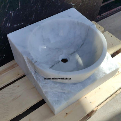 Ready to Ship Carrera White Marble Sink Wall Mounted Sink Farmhouse Sink Powder Room Sink Hand Carved Marble Sink