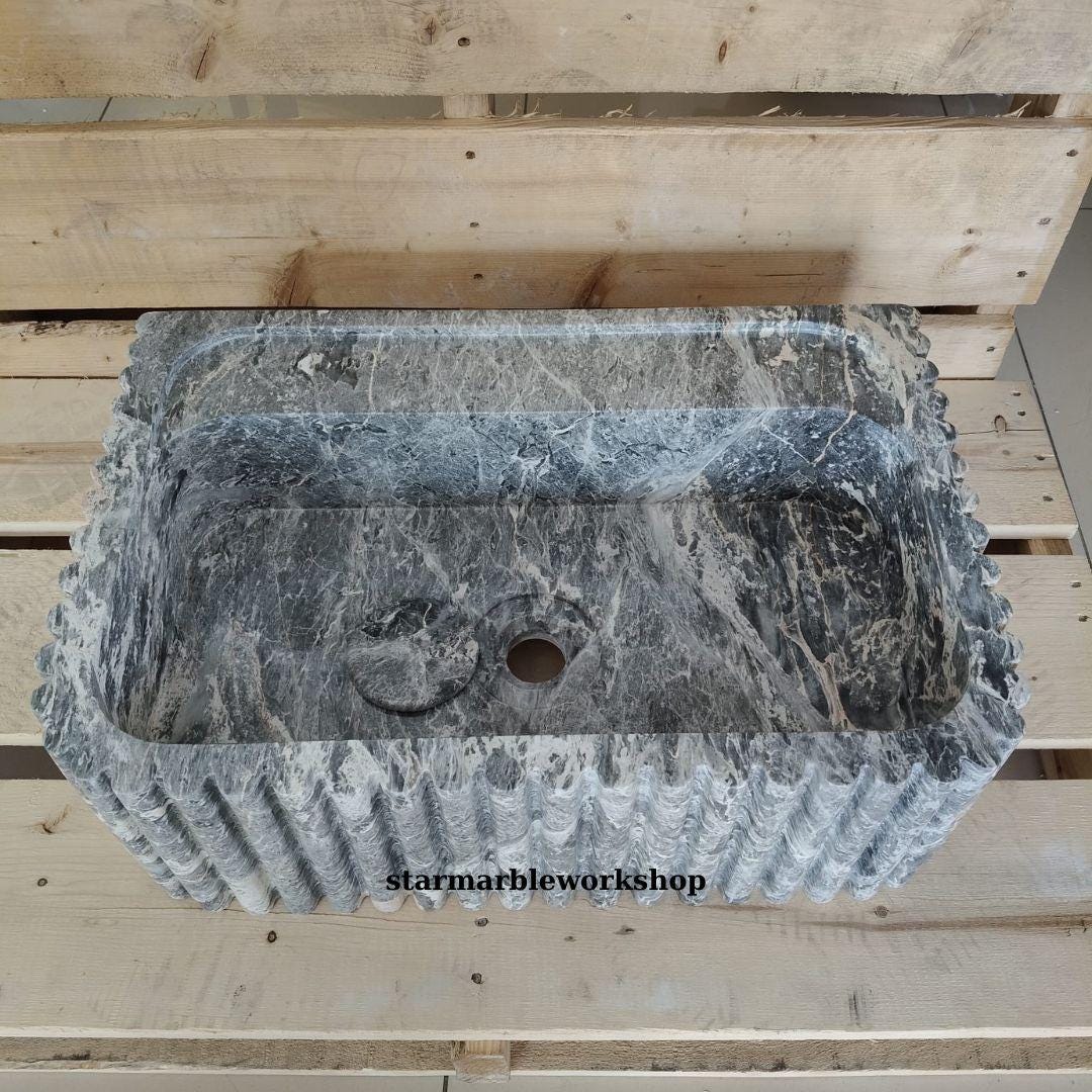 Süpren Salome Marble Sink Wall Mounted Sink Farmhouse Sink Powder Room Sink  Hand Carved Marble Sink Concealed Drain Sink sink for bathroom