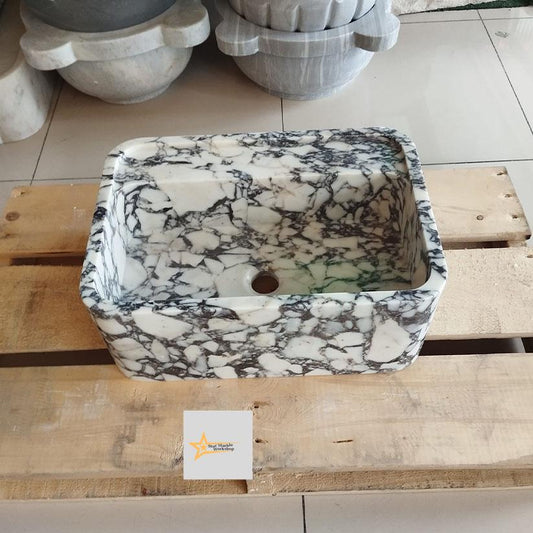 Calacatta Viola Marble Sink Wall Mounted Sink Farmhouse Sink Toilet Room Sink Calacatta Sink Hand Carved Marble Sink Marble Sink