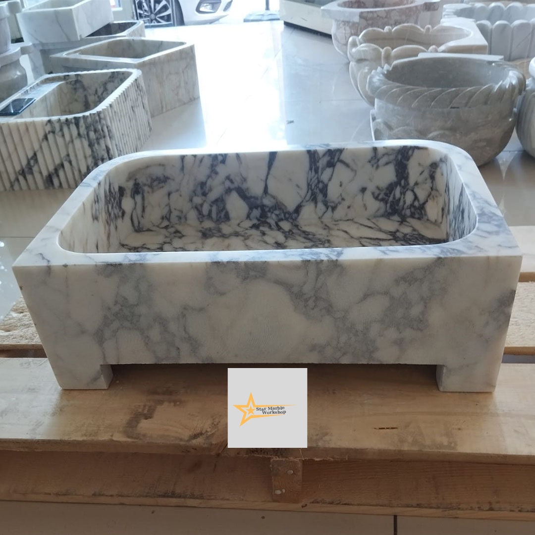 Ready To Ship Calacatta Viola Marble Sink Wall Mounted Sink Farmhouse Sink Powder Room Sink Calacatta Sink  Hand Carved Marble Sink