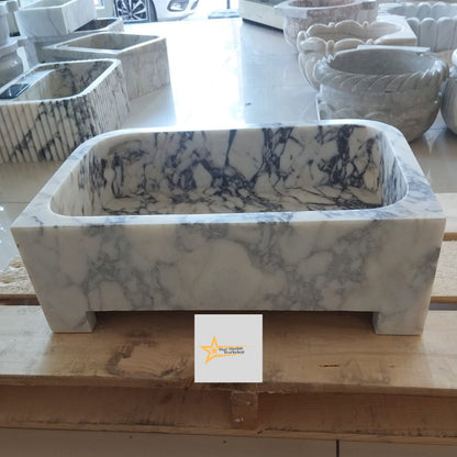 Ready To Ship Calacatta Viola Marble Sink Wall Mounted Sink Farmhouse Sink Powder Room Sink Calacatta Sink  Hand Carved Marble Sink