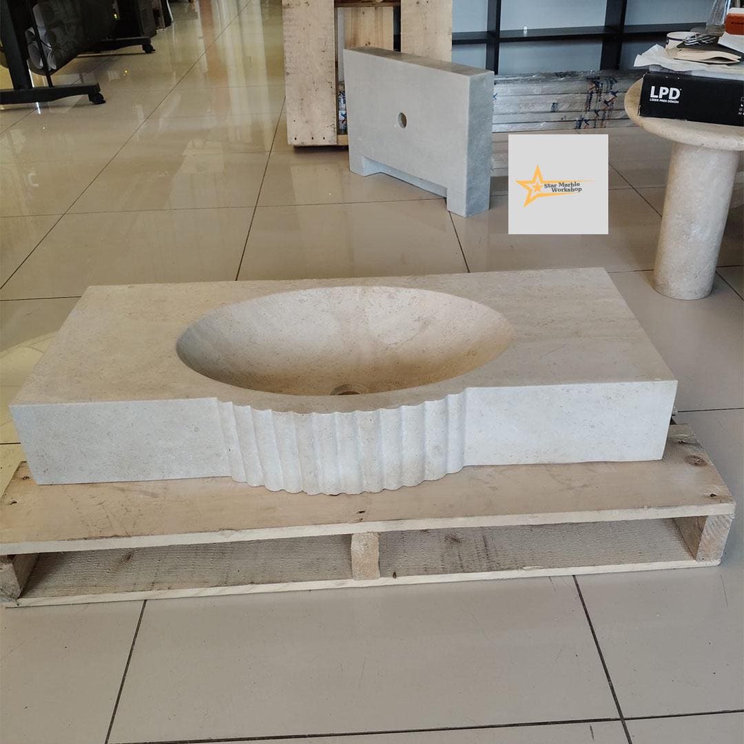 Handmade Travertine Stone Sink – Wall Mounted, Rustic & Modern Bathroom Design