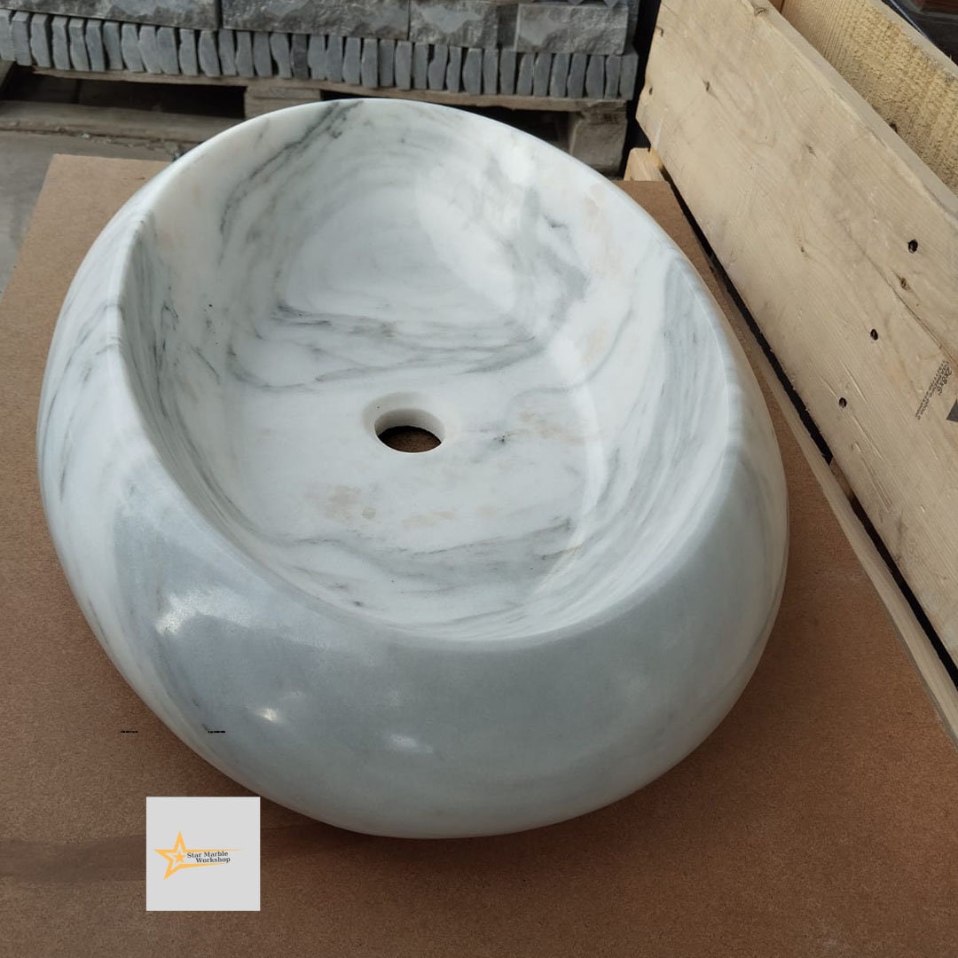 Ready to ship Carrera White Marble Ellipse Sink Farmhouse Sink Powder Room Sink Countertop Sink Hand Carved Marble Sink Sink vanity