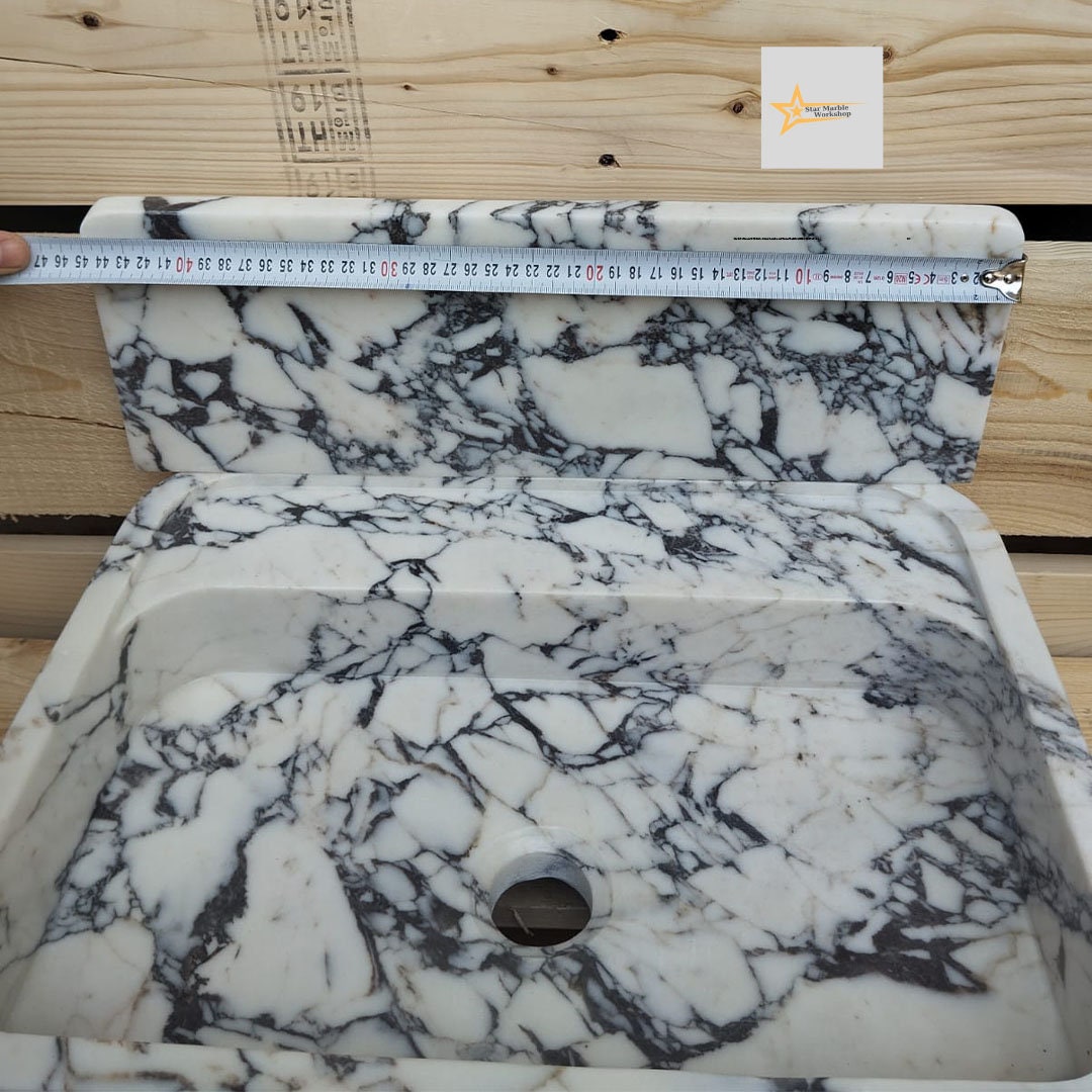 Calacatta Viola Marble Sink Farmhouse Sink Toilet Room Sink Calacatta Sink Hand Carved Marble Sink Marble Sink Floating Sink Sink vanity