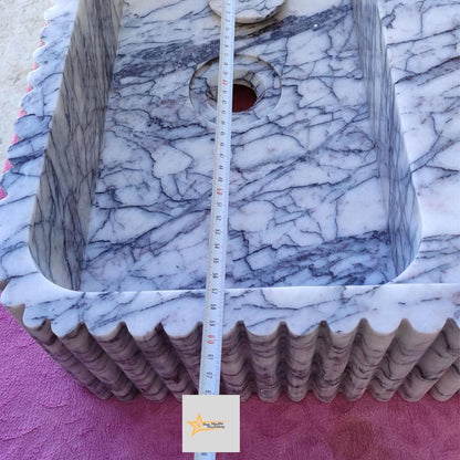 Calacatta Lilac Rectangular Sink, Sink With Faucet Hole Farmhouse Sink Powder Room Sink Calacatta Sink  Hand Carved Marble Sink Washbasin